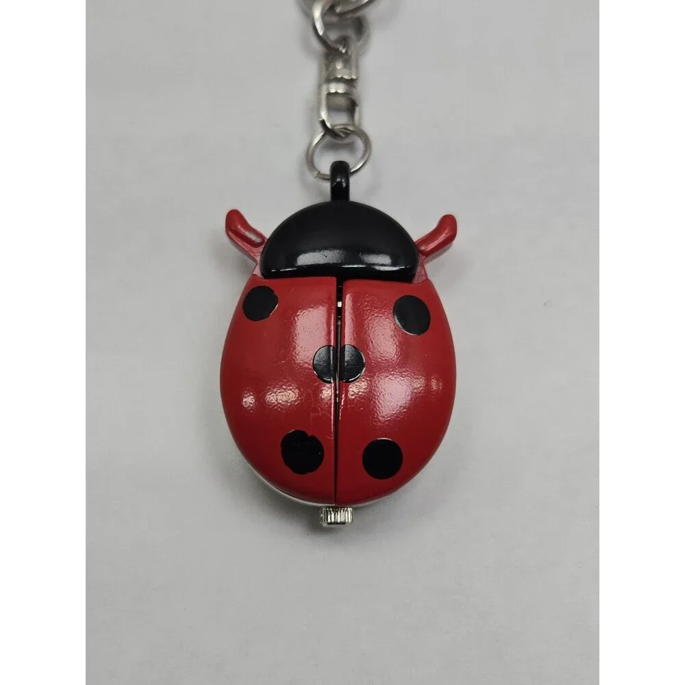 Xanadu Ladybug Keychain Pendant Hidden Dial Watch Wings Red Silver New Battery